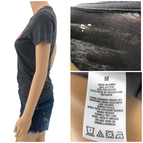 Aeropostale MEDIUM Gray Velvet Cursive Spellout Short Sleeve Tee Shirt T-SHIRT - Picture 5 of 5